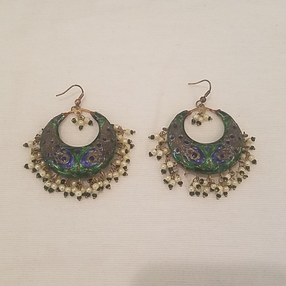 Statement earrings gold green red blue